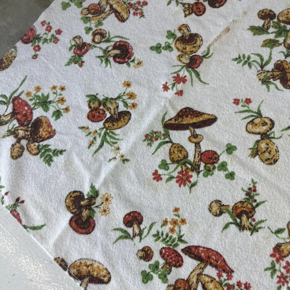 1960s Vintage Mushroom Tablecloth 52 X 66
